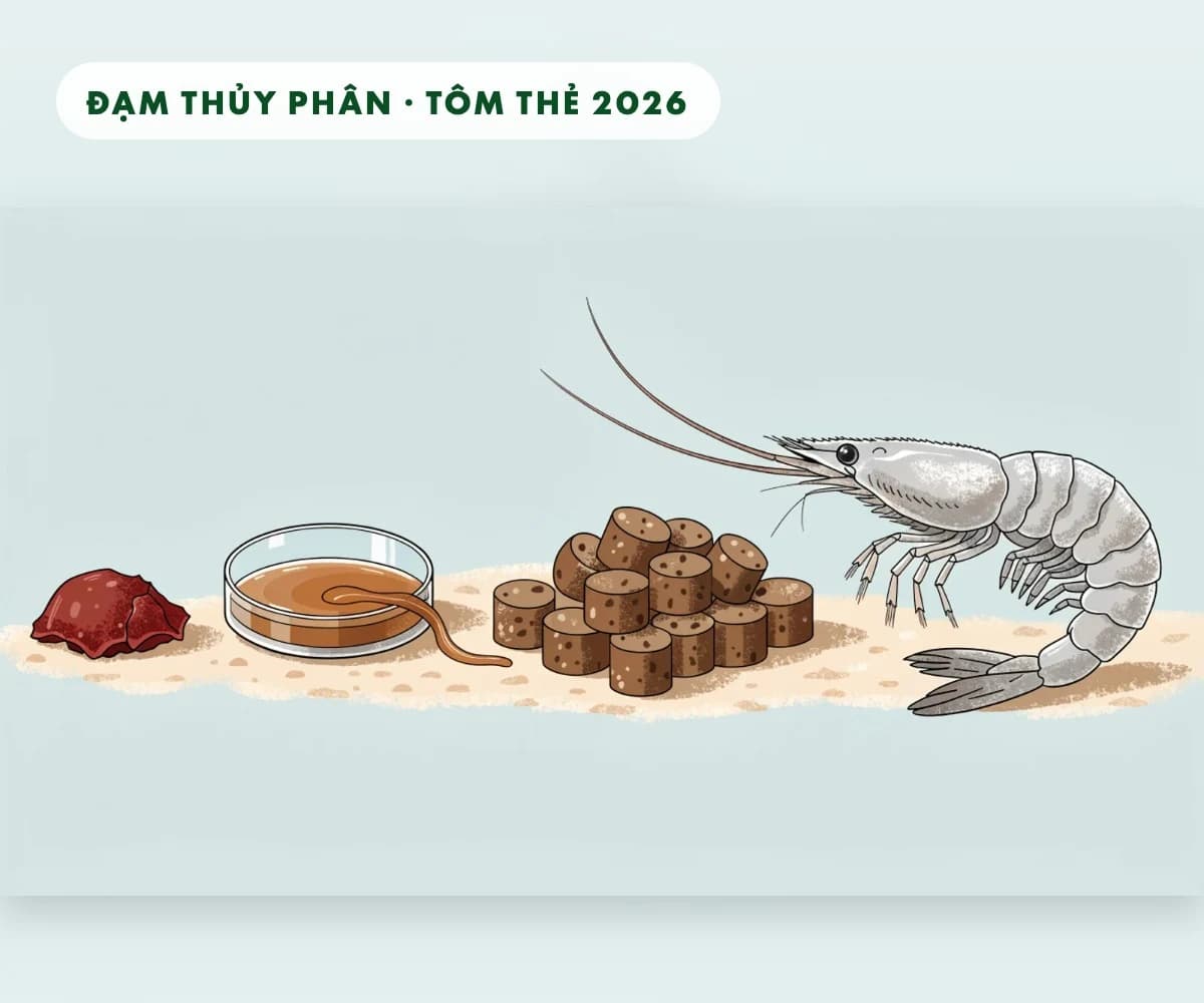 Đạm thủy phân trong thức ăn ít bột cá: Nghiên cứu 2026 trên tôm thẻ chân trắng