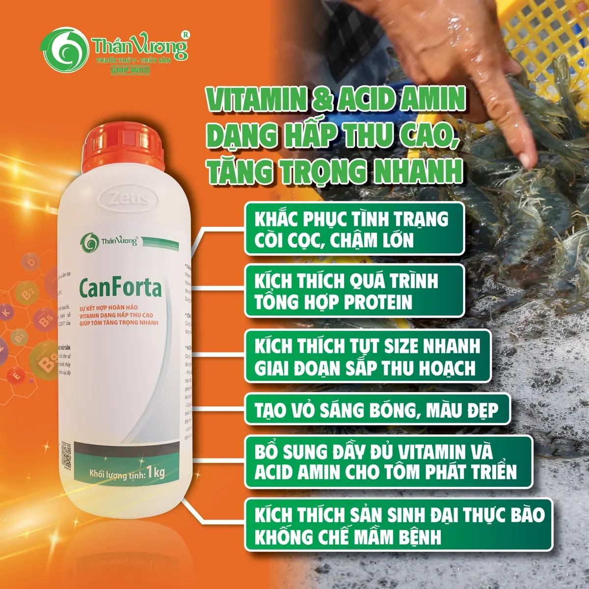 CANFORTA — vitamin tổng hợp kích ăn, tăng trọng vượt trội cho tôm