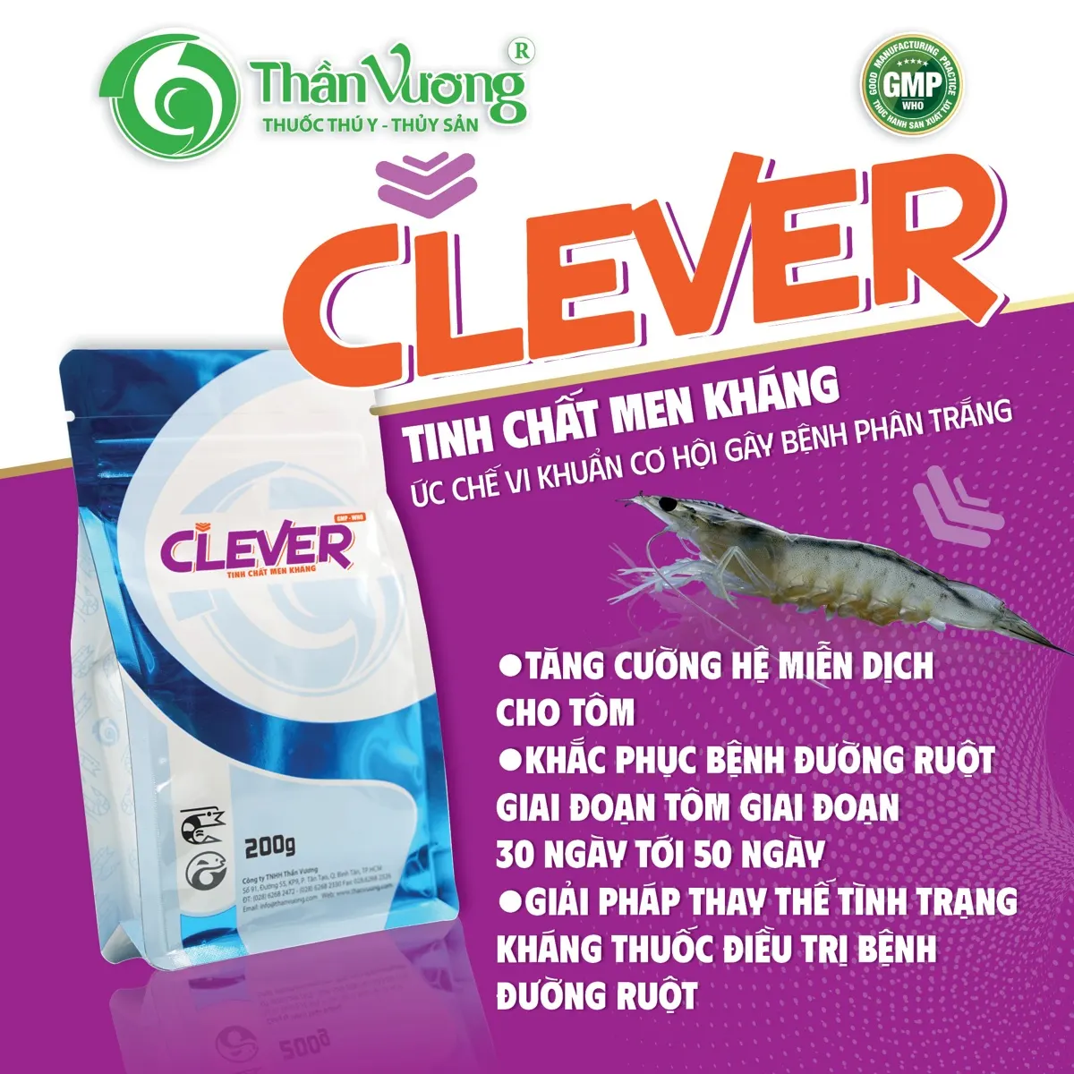 CLEVER 200g — “hung thần” của Vibrio và biofilm trong ao tôm