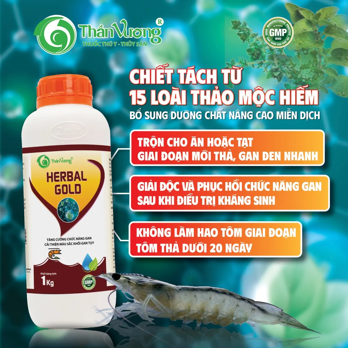 HERBAL GOLD — thảo dược tăng cường gan tụy và kích tiêu hóa cho tôm