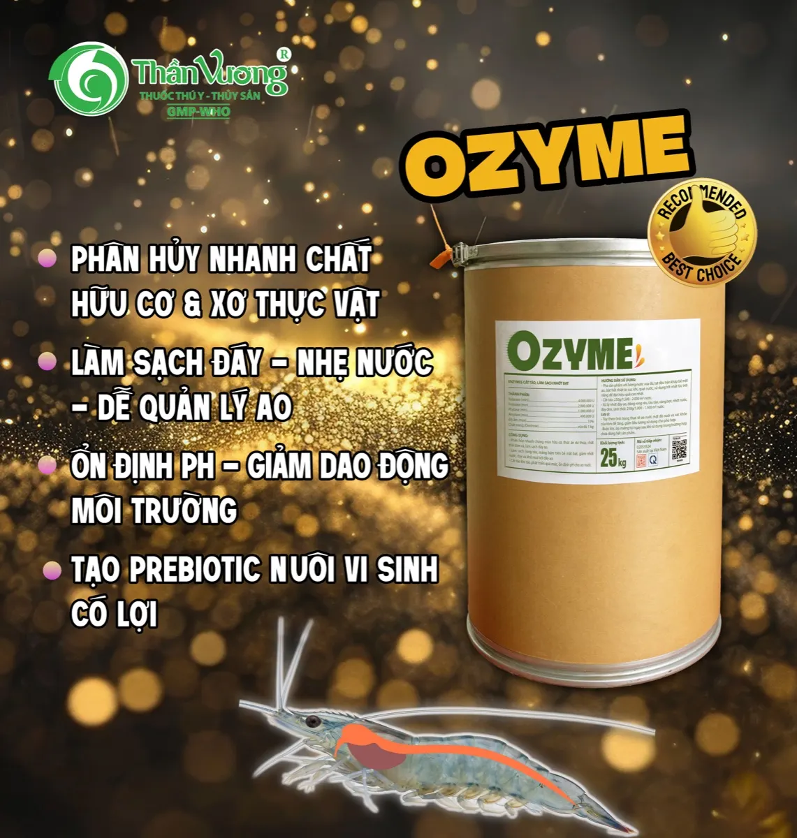 OZYME — enzyme cắt tảo, làm sạch nhớt bạt và đáy ao tôm