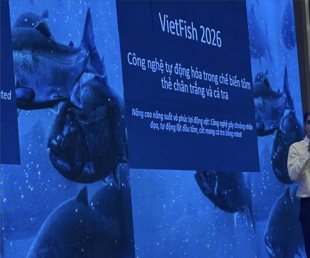 Slide Optimar về tự động hóa chế biến tôm thẻ và cá tra